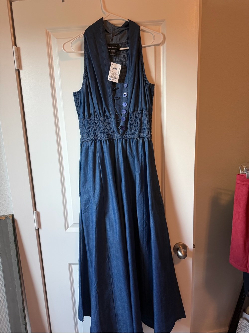 Sleeveless Navy Button-Front Maxi Dress
